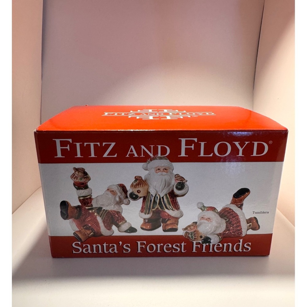Fitz and‎ Floyd Santa's Forest Friends Tumblers Set Of 3 Christmas Holiday Decor